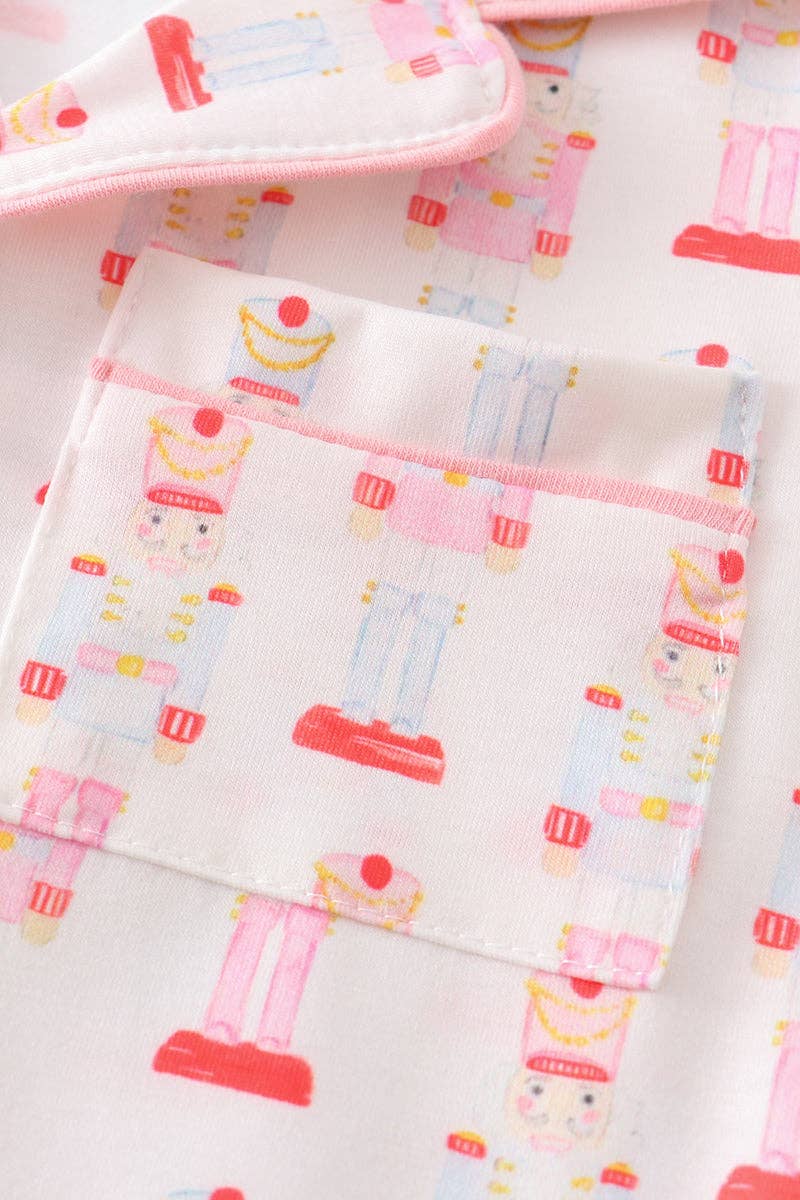 Pink nutcracker print girl pajamas set